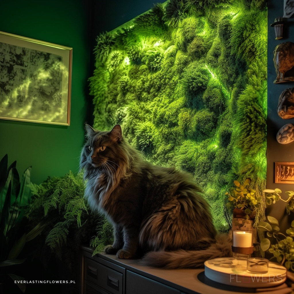 Mech stabilizowany a kot i pies – jak wybrać miejsce? 1 EverlastingFlowers Green decoration on the wall made of moss an 0bd5b805 5674 4f21 a1dc 977fb2cbe67a