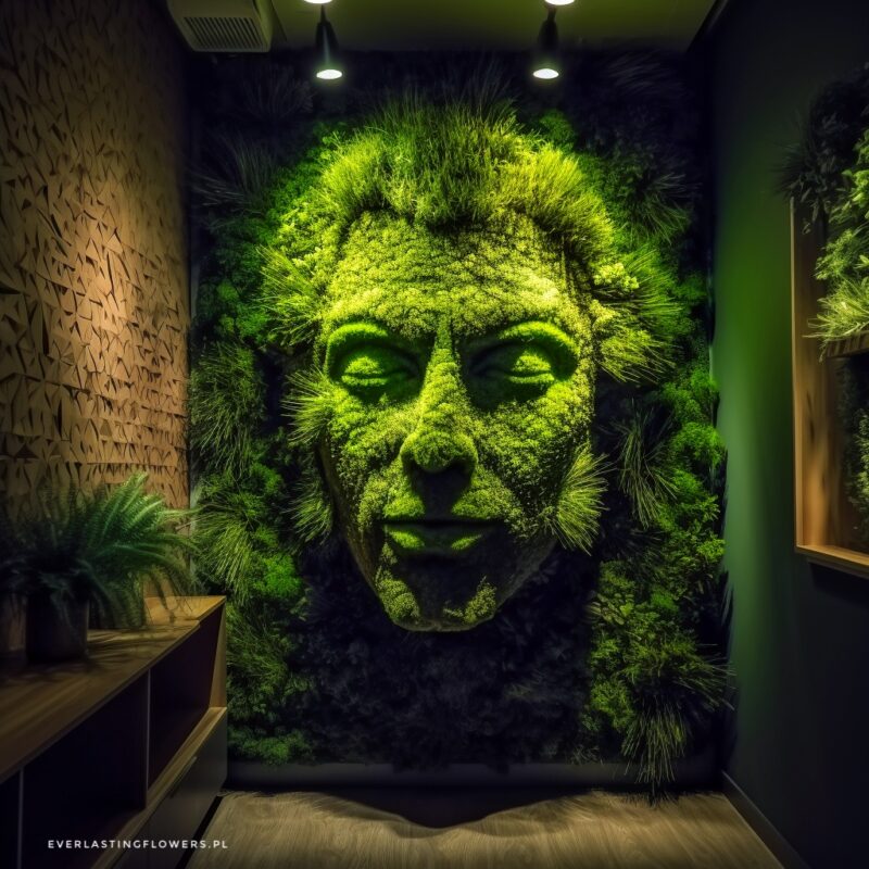 EverlastingFlowers a mask of a human face on a green wall made ea94b076 0994 471d b757 ed7a12332904 1