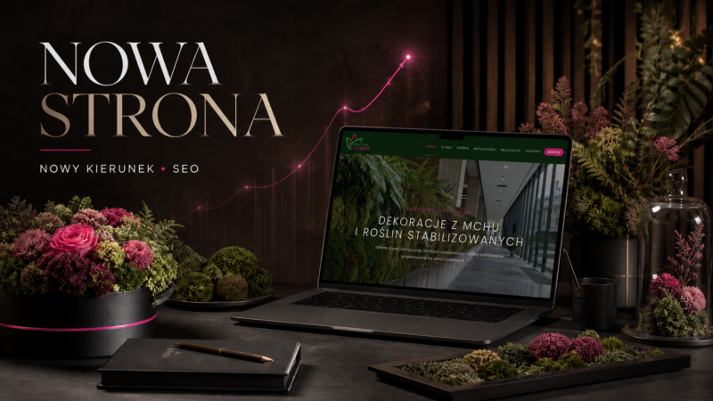 Nowa strona Everlasting Flowers z dekoracjami z mchu, roślin stabilizowanych, zielonymi ścianami i flower boxami premium