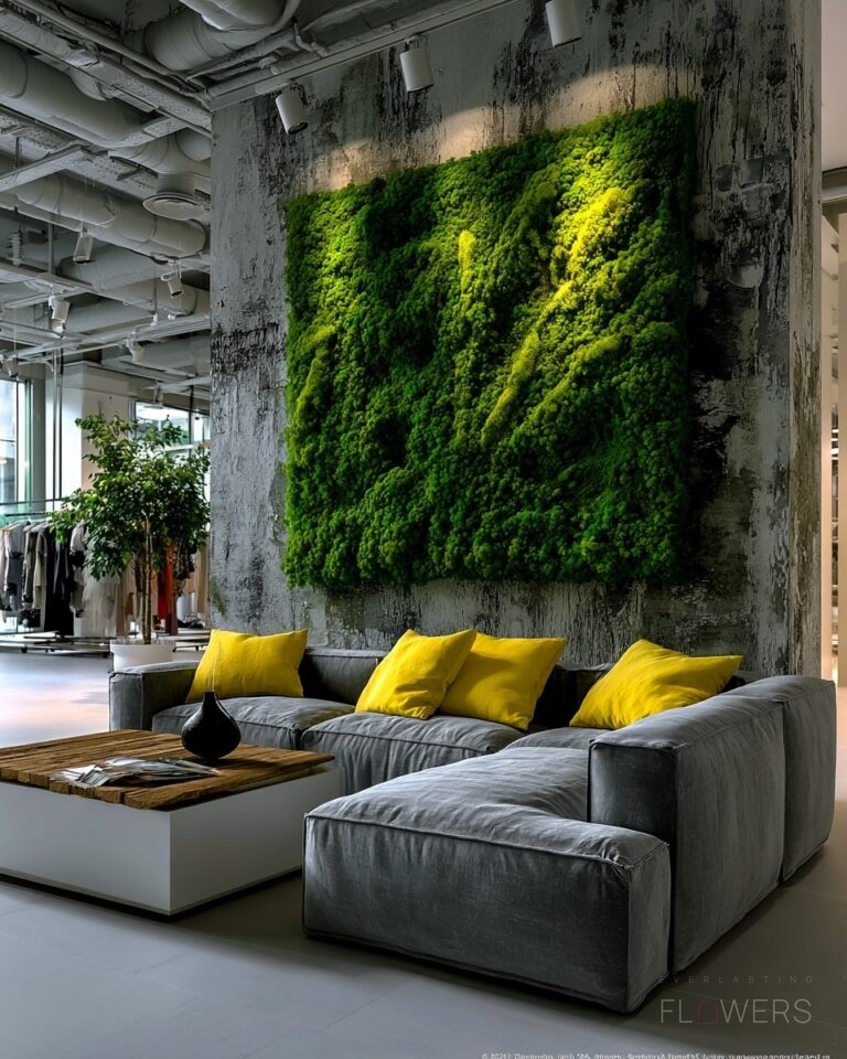 المدونة 7 جدار أخضر مصنوع من الطحالب المثبتة في تصميم داخلي عصري